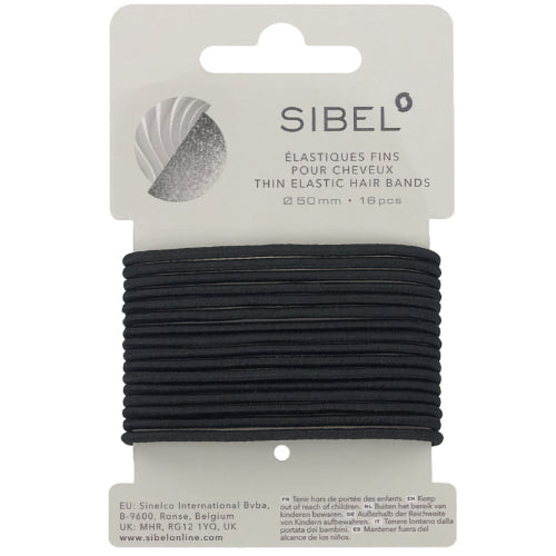 Sibel Elastische Haarbandjes Zwart Dun 16 stuks