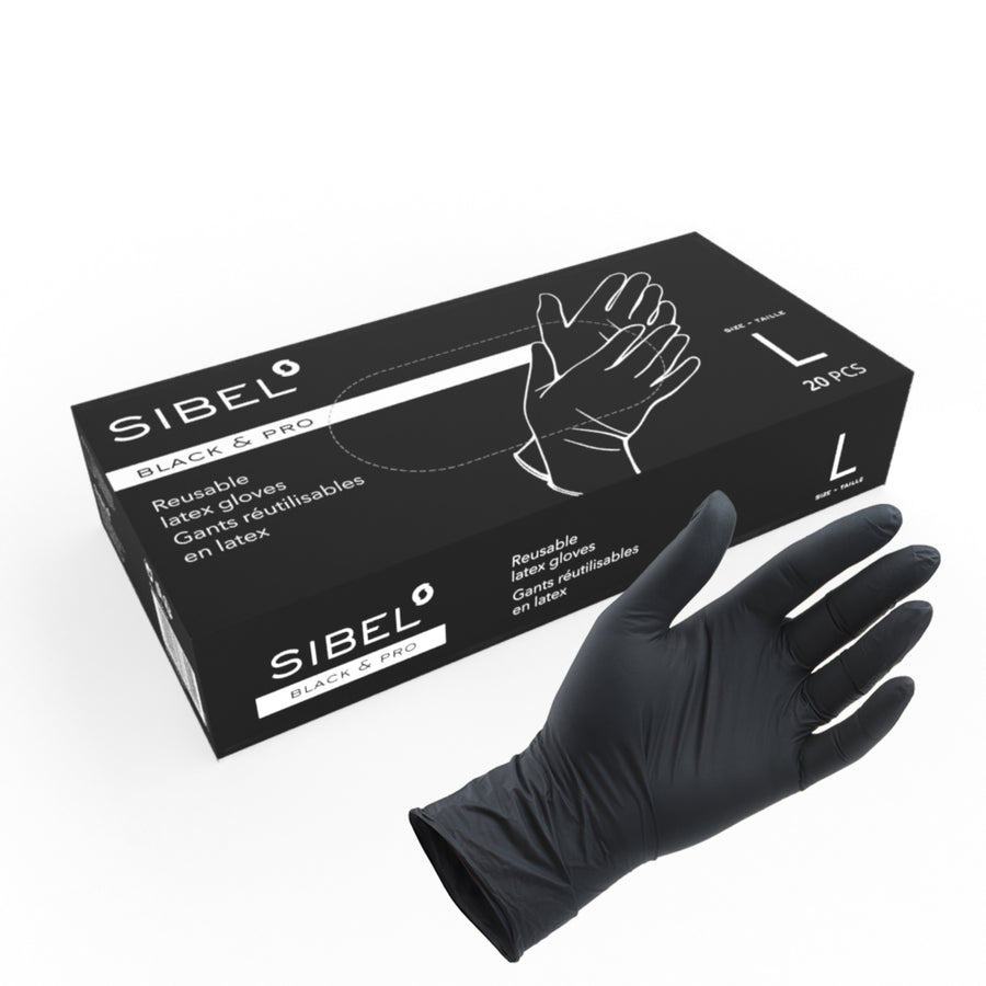 Sibel Black&amp;Pro Gloves Reuseable Latex Satin Black L 20 stuks
