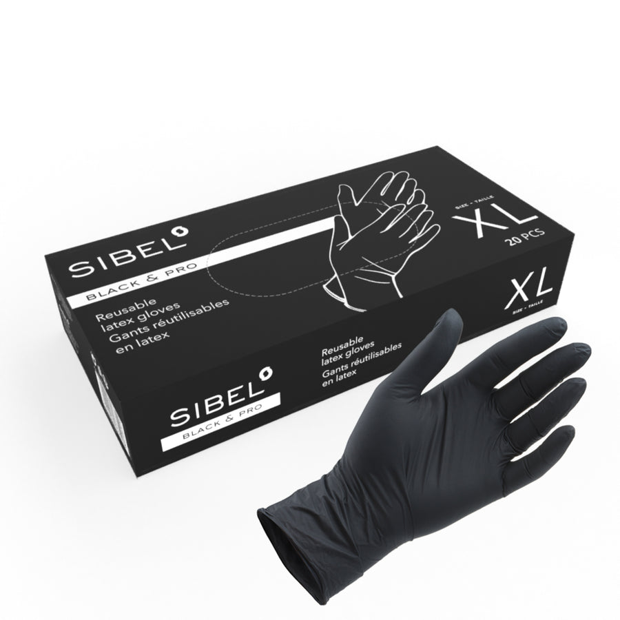 Sibel Black&amp;Pro Gloves Reuseable Latex Satin Black XL 20 stuks